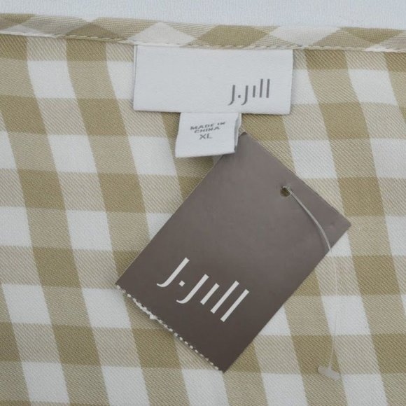 J Jill Top Blouse Womens XL Beige White Checked Rayon - Picture 7 of 9